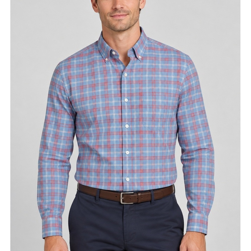 Bonobos Stretch Slim Fit Men's Plaid Button Down Shirt Medium Blue Pink Check